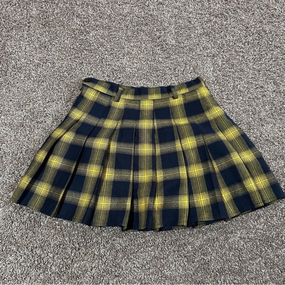 VPTIANCH Yellow and Blue Pleated Mini
Skater Skirt size:M
